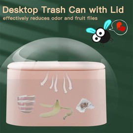 AYADA Mini Trash Can with Lid, Press-Type with Removable Inner Plastic Small Garbage Can Little Tiny Waste Basket Compact Covered Closable Trash Bin, Desk Countertop Office Kids Oval Rectangle (Pink)