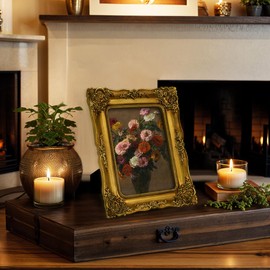 FJXMFRAME Vintage 5x7 Picture Frame Gold Antique Picture Frames with Glass Front, Ornate Baroque Frames for Tabletop & Wall Hanging (5x7 inch, Bronze)