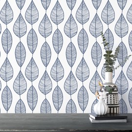 Stripy Leaf Wallpaper Peel and Stick Modern Leaves Wall Stickers Decor Botanical Plant Wallpaper Tree Leaf Wall Mural Stickers Removable Leaves Wallpaper for Bedroom Bathroom Cabinets Decor