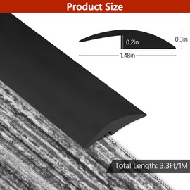 ToLanbbt 3.3Ft Floor Transition Strip Self Adhesive Carpet to Tile Floor Edging Trim Threshold Strips, Peel and Stick Floor Joining Trim Suitable for Threshold Height Less Than 5mm(Black)