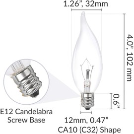 DXMKOP E12 Candle Light Bulbs,60W Candelabra Light Bulbs, E12 B10 Clear Candle Base Bulb with Warm White 2700K, 600 Lumen Dimmable, Flame Shaped Incandescent Chandelier,Dimmable