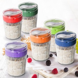 EONJOE Overnight Oats Containers with Lid and Spoon - 16oz Glass Mason Jars for Meal Prep, Yogurt,Pudding- Set of 4