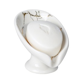 Soap Dish, Soap Holder Self Draining Leaf Shape Soap Dishes, Ceramic Drain Soap Dish for Sink Bathroom Shower Kitchen, Easy to Clean Keeps Soap Dry, Cream White & Gold Marble Pattern, ANTIS'S HOME