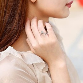 Anxiety Ring for Women 925 Sterling Silver Created Opal Sun and Moon Spinner Ring Adjustable Open Anti-Stress Relief Rings Jewellery Gift for Men and Women, Sterling Silver, Created Opal