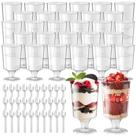 Plastic Dessert Glasses, Pack of 30 Dessert Cups with Spoons, 120 ml, Dessert Bowls, Desert Cups, Round Transparent Plastic Cups, Reusable Dessert Glasses, Desert Cups for Weddings, Parties