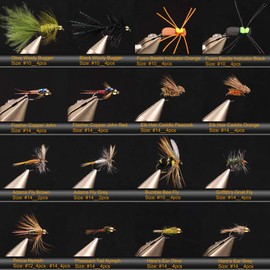 Wifreo Fly Fishing Flies Assortment with Waterproof Fly Box, 64pcs with Dry/Wet/Nymph/Streamer Flies, Trout/Bass/Panfish/Salmon Fishing Flies