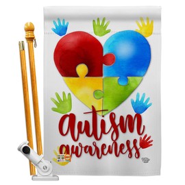 Ornament Collection HS192063-BO Autism Awareness Inspirational Support Decorative Vertical House Flag Set, 28"x 40" w/Flagpole, Multi-Color