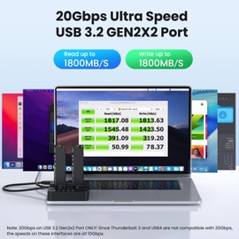 Dual Bay NVMe M.2 SSD Docking Station, USB 3.2 Gen2x2 20Gbps Offline Clone Duplicator, External SSD Enclosure for NVMe M Key B&M Key,Support 2230 2242 2260 2280 22110 SSDs