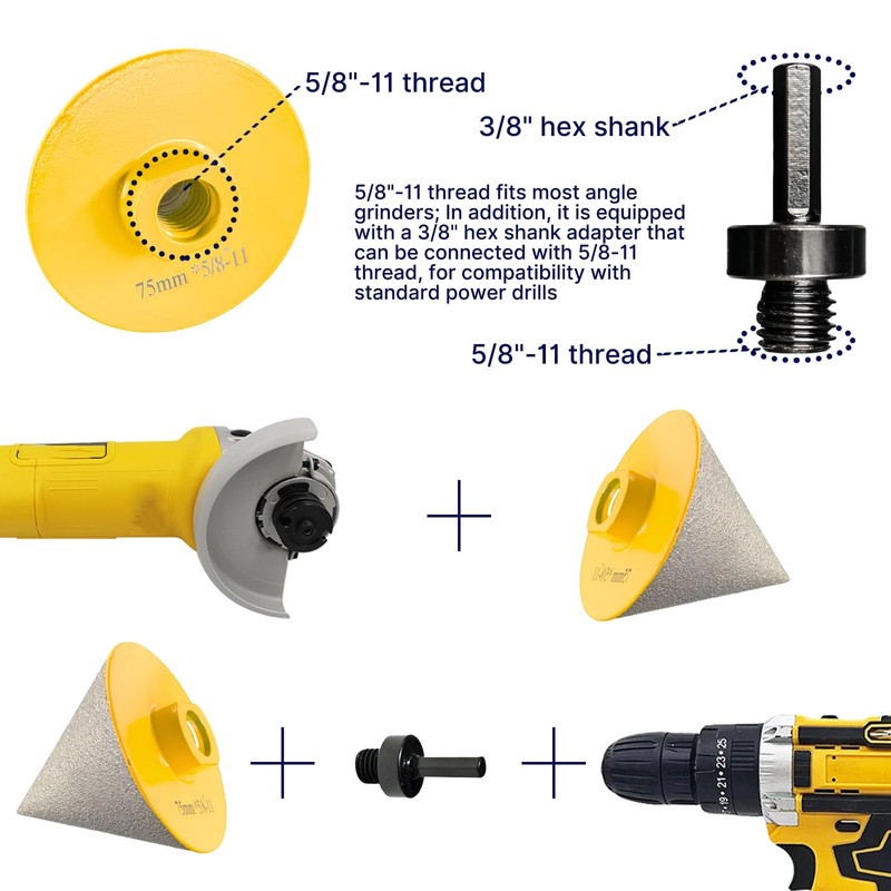 3" Diamond Cone Bits, Diamond Beveling Chamfer Bits, for Tile