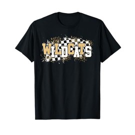 Gold Wildcats School Spirit Wildcat Pride Checkered Teacher T-Shirt