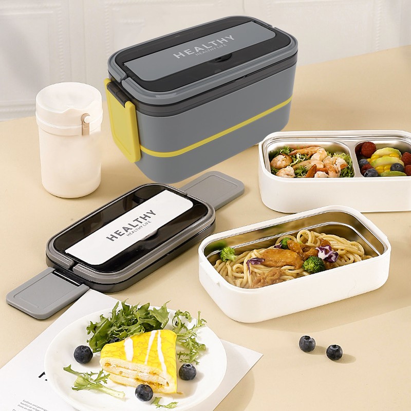 Double Layer Bento Box 316 Stainless Steel Compartment Portable Lunch