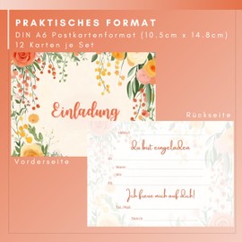 HIDEBLOOM Invitation Cards Flowers I Pack of 12 I DIN A6 (10.5 cm x 14.8 cm) I Birthday Baby Shower Wedding Registry Office I Confirmation Youth Initiation Christening Communion I Invitations with