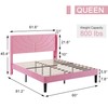 VECELO Queen Size Bed Frame Upholstered Platform with Fabric Headboard/Wooden