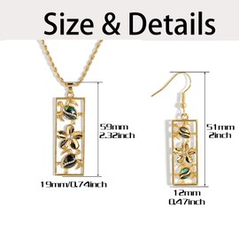 Abalone Turtle Jewelry Set 18K Gold Plated Turtle Necklace and Earring Set Small Abalone Shell Sea Turtle Pendant Cute Animal Plumeria Necklace Ocean Animal Jewelry