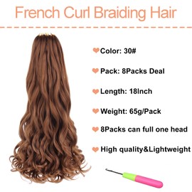 Mscat 18 Inch 8 Packs Pre Stretched French Curly Braiding Hair Loose Wave Bouncy Hair Extensions 30#