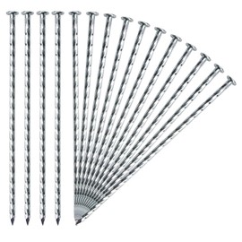 Extra-Long 14 Inch Galvanized Heavy-Duty Landscape Stakes - Landscape Edging Anchoring Spikes, Ground Anchors for Paver Edging - Spiral Solid Metal Spikes for Weed Barrier, Tent, Artificial Turf (10)
