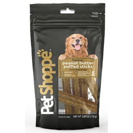 Pet Shoppe Premium Peanut Butter Puffed Sticks for Dogs, 3.89 oz, Grain-Free, Natural Chewing (Pack of 2)
