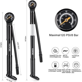 CXWXC Bicycle Pump 120 PSI Mini Bicycle Pump with Pressure Gauge, Frame Pumps for Presta and Schrader Valves (Black)