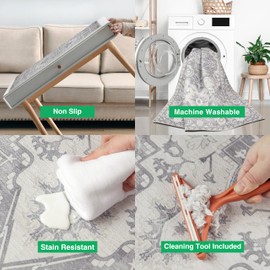 MaxRugrs 3X5 Rugs for Living Room Bedroom- Ultra Thin Vintage Distressed Small Area Rugs Washable Throw Rugs for Entryway,Non Slip Low-Pile Dining Room Carpet-Family & Pet Friendly Door Mat