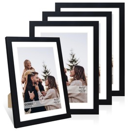 ccdcc 10x14 Picture Frame Set of 4, 10 x 14 Wood Photo Frames with Mat for 8x12 or 30x40cm Diamond Painting Art, Wooden Frame with Real Glass Cover for Wall and Tabletop Display,Black