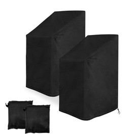 2 Pack Stacking Patio Chair Covers Waterproof Outdoor Chair Covers Dust Proof, Rainproof Garden High Back Chair Covers with Pouch, Black (29"L x 29"W x 47-1/4”H)