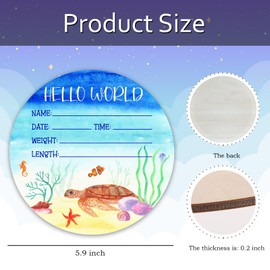 Baby Announcement Hello World Newborn Sign, Sea Turtle Theme Wooden 6 Inch Round Board, Ocean Newbaby Gifts, Nursery Wall Décor, Baby Name Sign for Boys Girls