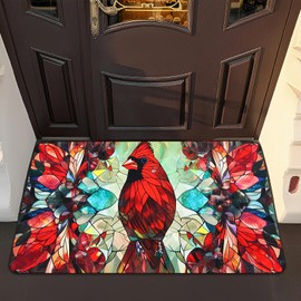 Dunzy 35.4 x 23.6 Inches Cardinal Bird Front Door Mat Indoor Outdoor Entrance Winter Welcome Floor Door Mats Christmas Decor Washable Non-Slip Rubber Doormat Inside Outside Entrance for Home Holiday