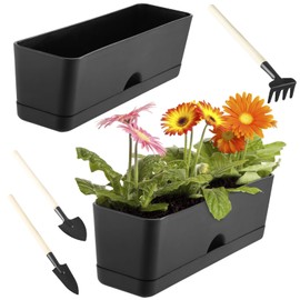 2-Pack Large Window Boxes Planters 16 Inch Rectangle Plant Box Rectangular Planters for Outdoor and Indoor Plants Plastic Windowsill Planter for Herbs Vegetable Flowers Long Window Sill Planters