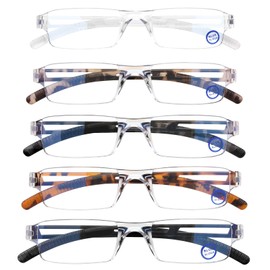 AQWANO 5 Pack Rimless Computer Reading Glasses 3.5 Blue Light Blocking, Lightweight & Comfortable Anti Glare/UV Magnifying Eyeglasses Readers for Women Men, 3.5