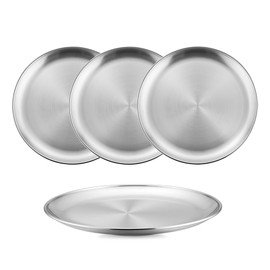 Stainless Steel Plates, 7.8in Metal 304 Dinner Plates Unbreakable Dishes for Home, Picnic, Camping, Reusable and Dishwasher Safe (4 Pcs)