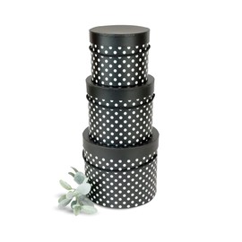 UNIKPACKAGING Premium Quality Round Flower Box, Gift Boxes for Luxury Flower and Gift Arrangements, Set of 3 pcs, with Lids, Size (S/M/L), Black White Dots