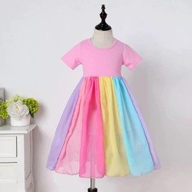 Toddler Kids Baby Girl Summer Dress Clothes Rainbow Ruffle Strap Dress Backless Princess Sundress Playwear Outfits (S-Pink, 4_Years)