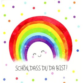 40 Napkins Rainbow, Schön, dass du da bist, Napkins with Smiling Face Rainbow Motif, Christening, Children's Birthday, Girls' Baby Shower, Confirmation, Table Decoration, 33 x 33 cm