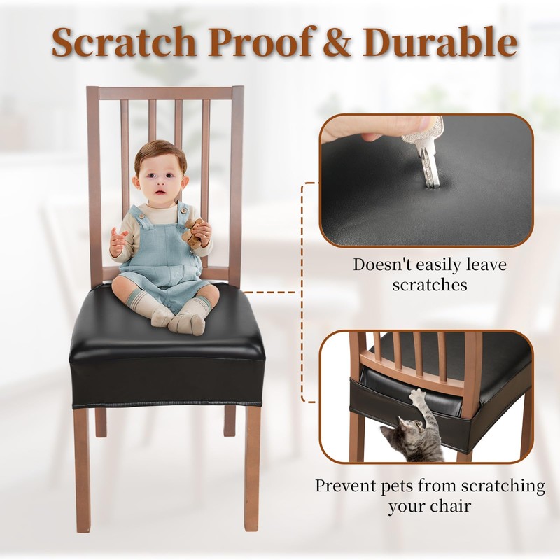 WUSOUPU Waterproof Dining Chair Seat Covers Leather Kitchen Seat Covers,