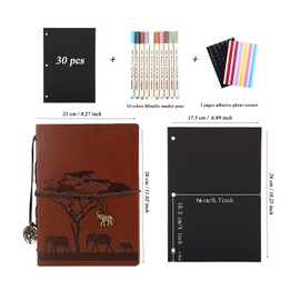 YHH Photo Album Scrapbook Black Pages, Vintage Leather Holiday Scrap Book Refillable Memory Book DIY Scrapbooking Christmas Birthday Gift for Men Women Anniversary Present for Dad Mum Elephant Family