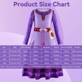 FUXHBFB Girls Wish Asha Costume Child Princess Dress Coplay Outfit Dress Up Earring Necklaces Birthday Christmas Print Dresses (110 cm)