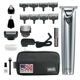 Wahl USA Stainless Steel Lithium Ion 2.0+ Beard Trimmer for Men - Electric Shaver & Nose Ear Trimmer - Rechargeable All in One Men's Grooming Kit - Model 9864SS