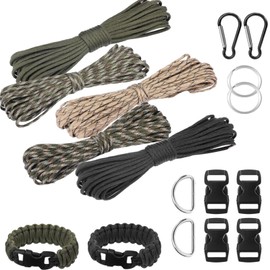 XDGBGFN Pack of 5 33 ft/10 m Outdoor Rope 4 mm, Cords Ropes 7 Core Strands Polypropylene Fibre with 10 Pieces Buckles Accessories for Survival Camping