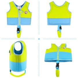 Pottwal Swim Vest for Kids - Swim Jacket for 3-6 Years (40-66LBS) - Buoyancy Aid Made of Neoprene & EPE - with Adjustable Crotch Strap - Green