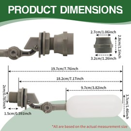PVC Float Ball Valve，1/2 Inch Plastic Water Float Valve for Water Tank，Float Switch with Adjustable Arm for Water Level Control to Water Tank Stable Livestock Water Trough (1)
