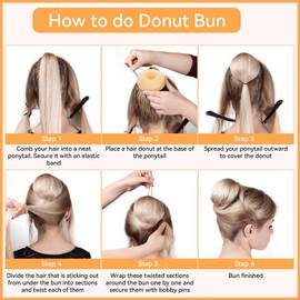 YaFex Hair Bun Maker Set, 3 Pieces (Small, Medium, Large), 6 Hair Elastics, 1 Bag Hairpins, Blonde, Nylon