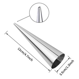 XSEXO Cream Horn Molds 20 pcs Large Size12*3.5cm Baking Cones Stainless Steel Roll Horn Forms Conical Danish Pastry Croissant Cones Moulds with Cleaning Brush