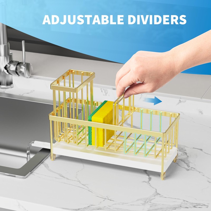 Cisily Gold Sponge Holder for Kitchen Sink, Sink Caddy Organizer