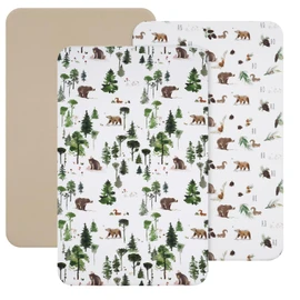 david's kids 3 Pack Mini Crib Sheets, Ultra Soft Comfy Pack N Play Sheets for Boys Girls Neutral，Universal Fit for Pack N Play, Playard and Mini Crib Mattresses, Forest Animals