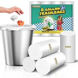 T.FORING 120 Count 8 Gallon Trash Bags Unscented - Thick Clear Medium Garbage bags, 30 Liter Strong Plastic Wastebasket Can Liners for Kitchen Home Bathroom Office
