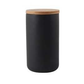 YYW Ceramic Food Storage Jar Canister with Airtight Wooden Lid, Modern Design Food Canisters Loose Tea Coffee Sugar Spice Nuts Snacks Seasonings Storage Jar Caddy (Black 35.19oz/1000ml)