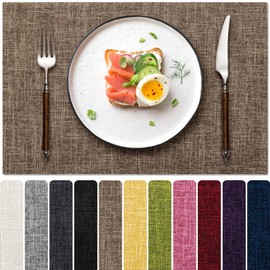 Blue Forest Placemats Set of 6, Dual-Layered Thickened Linen Cloth Place Mats Heat Resistant Machine Washable Wrinkle Free Table Mats Indoor/Outdoor (Burlap)