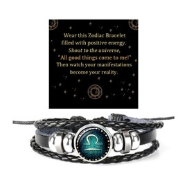 72ore Zodiac Signs Spirit Bracelet for Women Men Constellation Manifestation Bracelet Multilayer Leather Adjustable Glow in the Dark Birthday Zodiac Gift for Constellation Lover