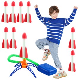 MisFun Rocket Toy for Children, 8 Foam Rockets and 1 Launcher Pad, Rocket Game Children Outdoor, Garden Toy, Outdoor Toy for Children from 3-12 Years, in the Beach or Park