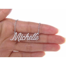AOLO Michelle Name Necklace Silver Stainless Steel Initial Pendant Nameplate Mother Day Jewelry for Womens